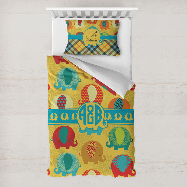 Custom Cute Elephants Toddler Bedding w/ Couple's Names