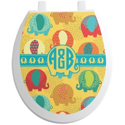 Cute Elephants Toilet Seat Decal - Round (Personalized)