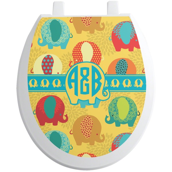 Custom Cute Elephants Toilet Seat Decal - Round (Personalized)