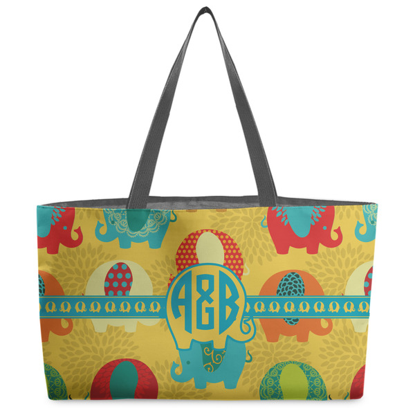 Custom Cute Elephants Beach Totes Bag - w/ Black Handles (Personalized)