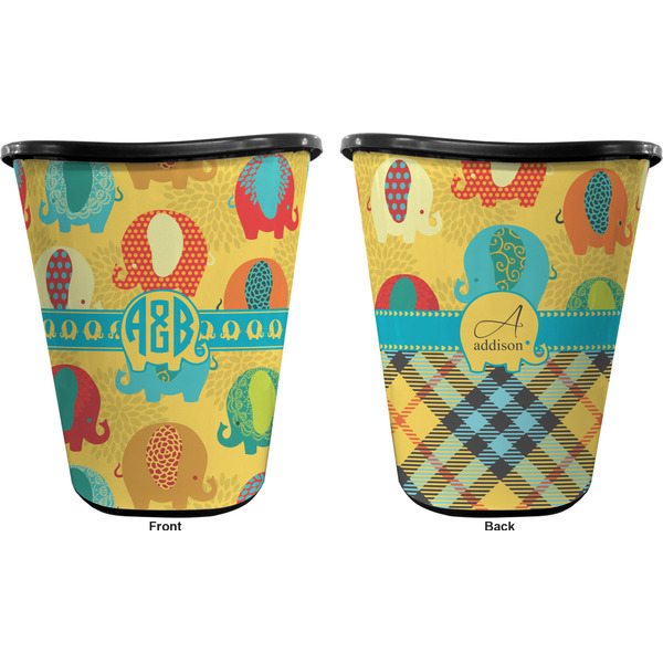 Cute Elephants Trash Can Black - Front and Back - Apvl