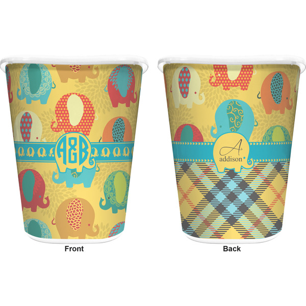 Cute Elephants Trash Can White - Front and Back - Apvl