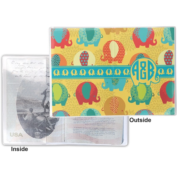 Cute Elephants Vinyl Passport Holder - Flat Front and Back