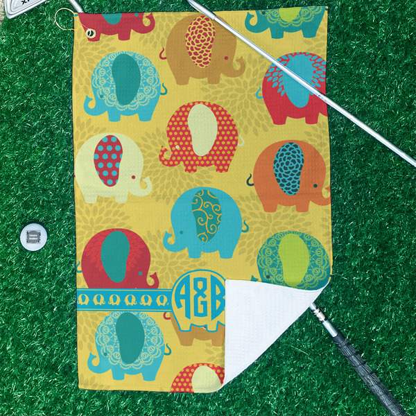Cute Elephants Waffle Weave Golf Towel - In Context