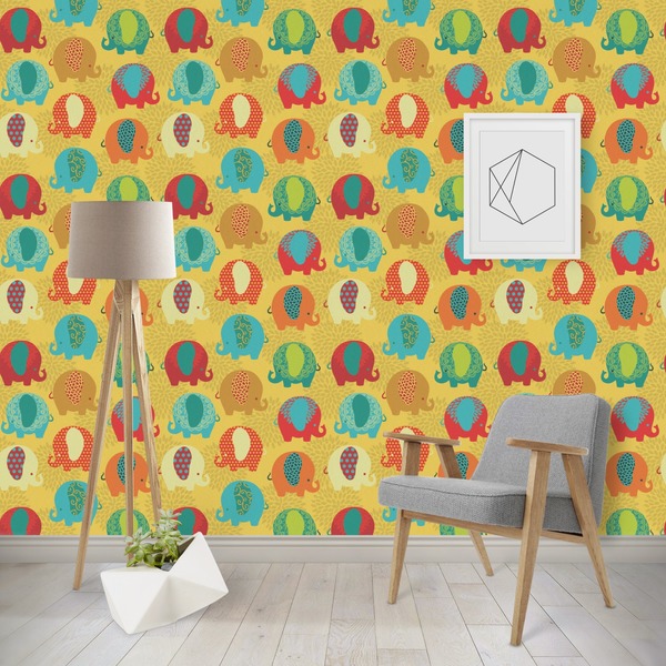Custom Cute Elephants Wallpaper & Surface Covering (Water Activated - Removable)