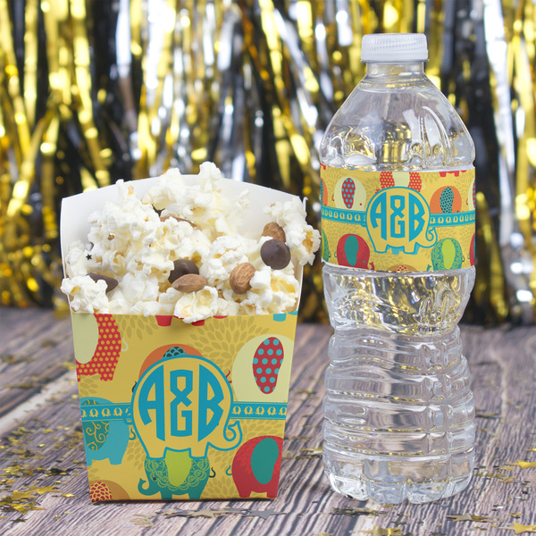 Cute Elephants Water Bottle Label - w/ Favor Box
