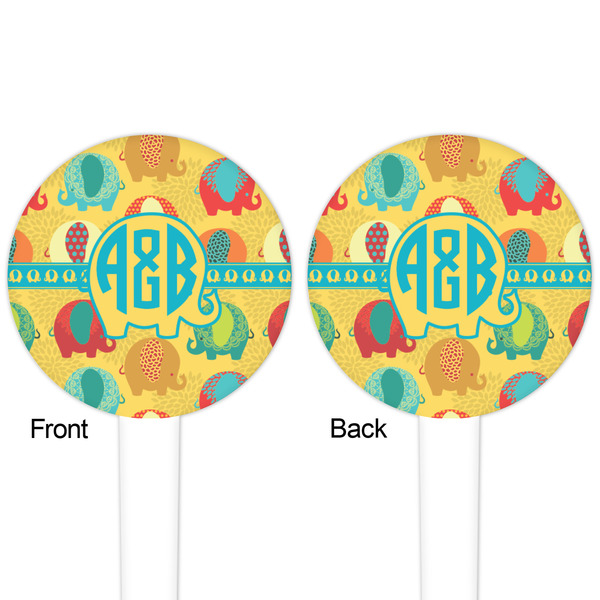Cute Elephants White Plastic 4" Food Pick - Round - Double Sided - Front & Back
