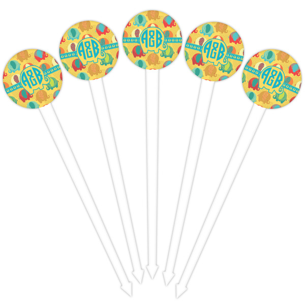 Cute Elephants White Plastic 4" Food Pick - Round - Fan View