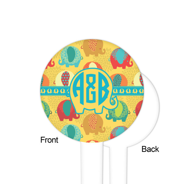 Cute Elephants White Plastic 4" Food Pick - Round - Single Sided - Front & Back