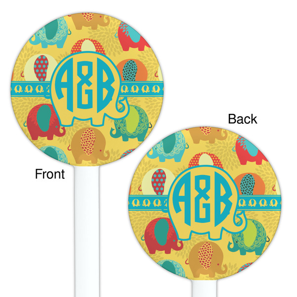 Cute Elephants White Plastic 5.5" Stir Stick - Double Sided - Round - Front & Back