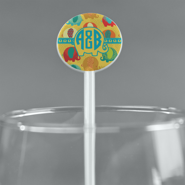 Cute Elephants White Plastic 5.5" Stir Stick - Round - Main