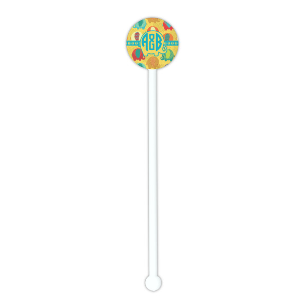 Cute Elephants White Plastic 5.5" Stir Stick - Round - Single Stick