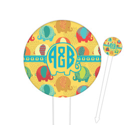 Cute Elephants 6" Round Plastic Food Picks - White - Double Sided (Personalized)
