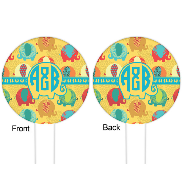 Cute Elephants White Plastic 6" Food Pick - Round - Double Sided - Front & Back