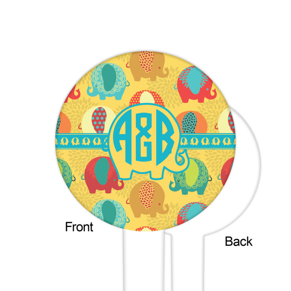 Cute Elephants White Plastic 6" Food Pick - Round - Single Sided - Front & Back