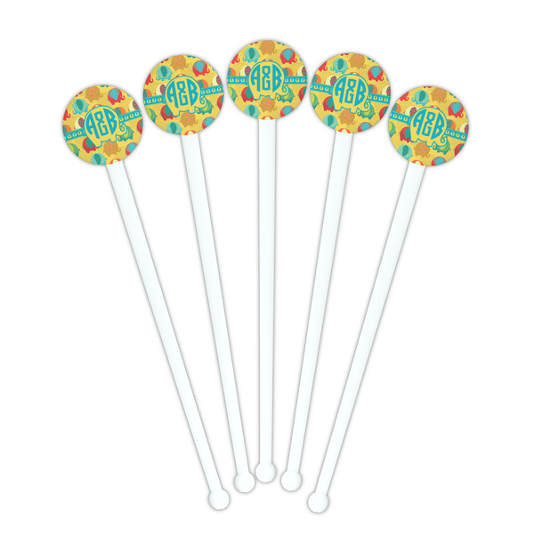 Cute Elephants White Plastic 7" Stir Stick - Round - Fan View