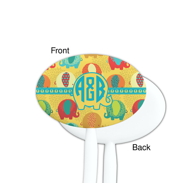 Cute Elephants White Plastic 7" Stir Stick - Single Sided - Oval - Front & Back