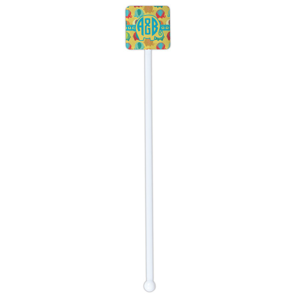 Cute Elephants White Plastic Stir Stick - Single Sided - Square - Single Stick