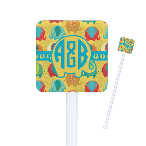 Custom Cute Elephants Square Plastic Stir Sticks (Personalized)