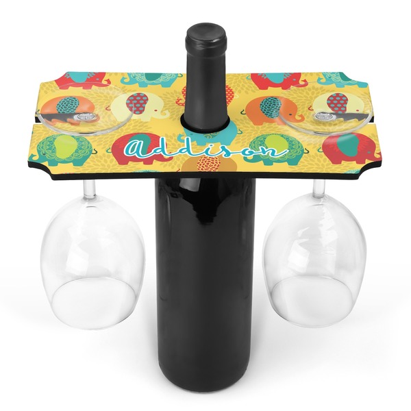 Custom Cute Elephants Wine Bottle & Glass Holder (Personalized)
