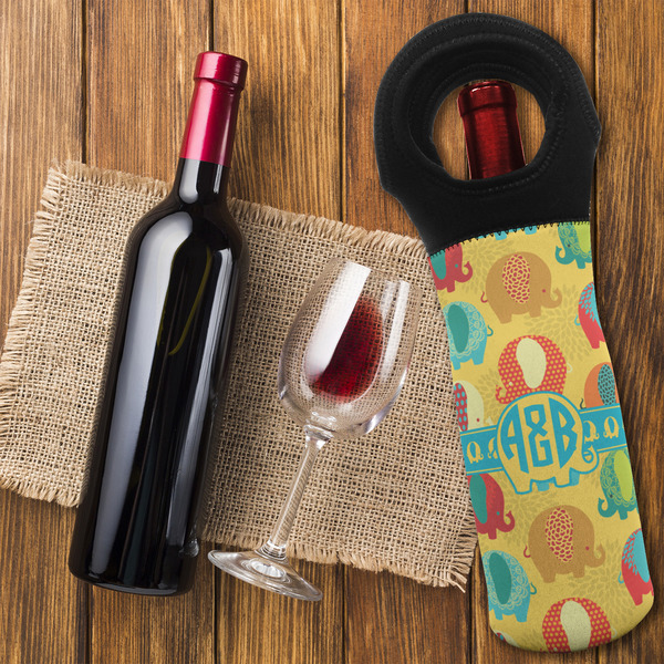 Cute Elephants Wine Tote Bag - FLATLAY