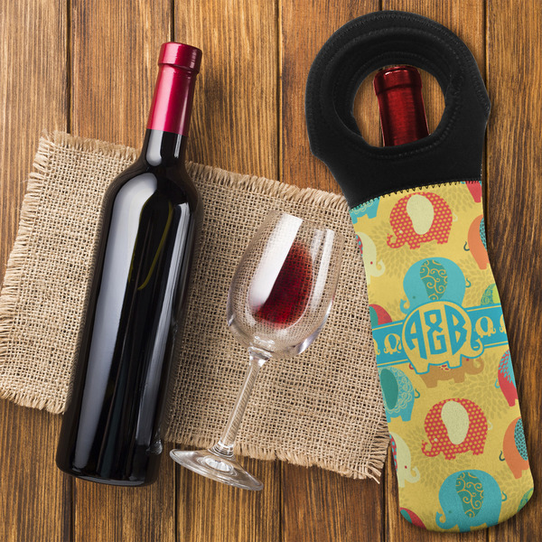 Cute Elephants Wine Tote Bag - FLATLAY