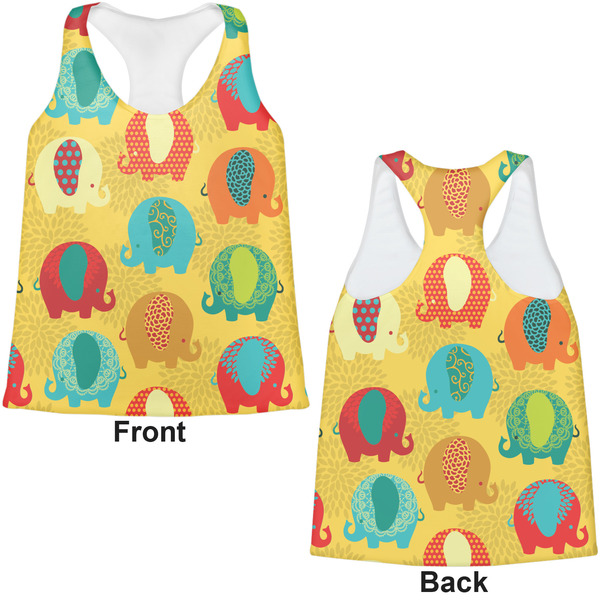 Cute Elephants Womens Racerback Tank Tops - Medium - Front and Back