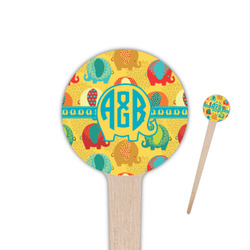 Cute Elephants 4" Round Wooden Food Picks - Single Sided (Personalized)