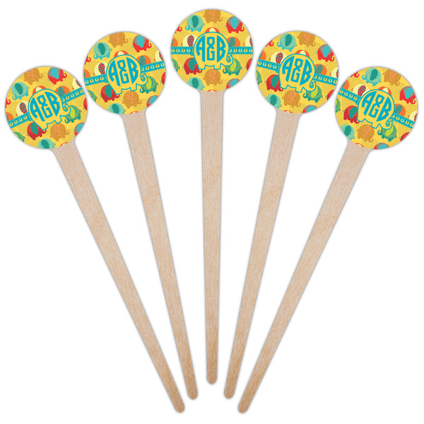 Cute Elephants Wooden 4" Food Pick - Round - Fan View