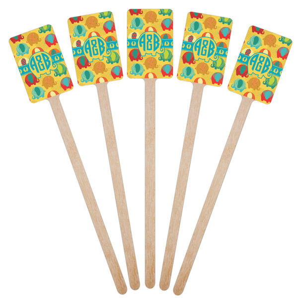Cute Elephants Wooden 6.25" Stir Stick - Rectangular - Fan View