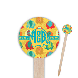 Cute Elephants 6" Round Wooden Food Picks - Single Sided (Personalized)