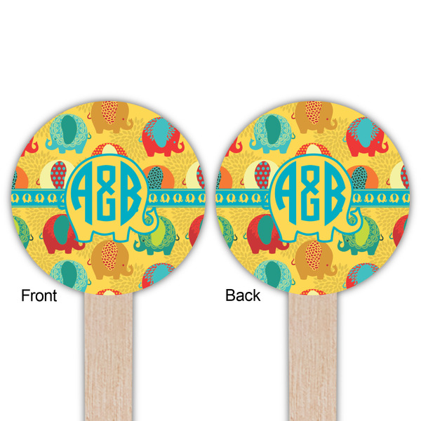 Cute Elephants Wooden 6" Food Pick - Round - Double Sided - Front & Back