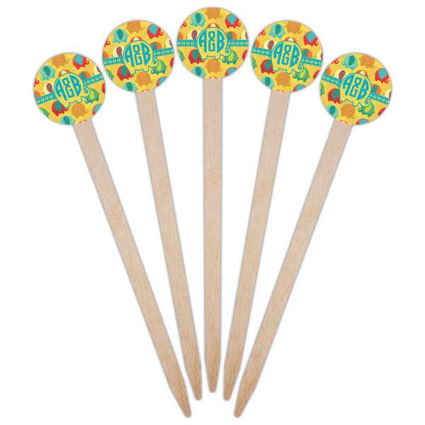 Cute Elephants Wooden 6" Food Pick - Round - Fan View