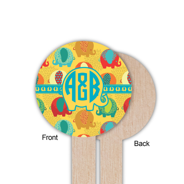 Cute Elephants Wooden 6" Food Pick - Round - Single Sided - Front & Back