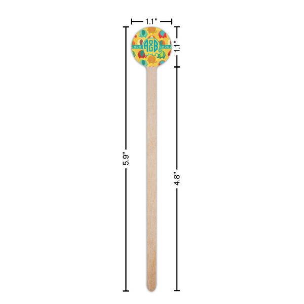 Cute Elephants Wooden 6" Stir Stick - Round - Dimensions
