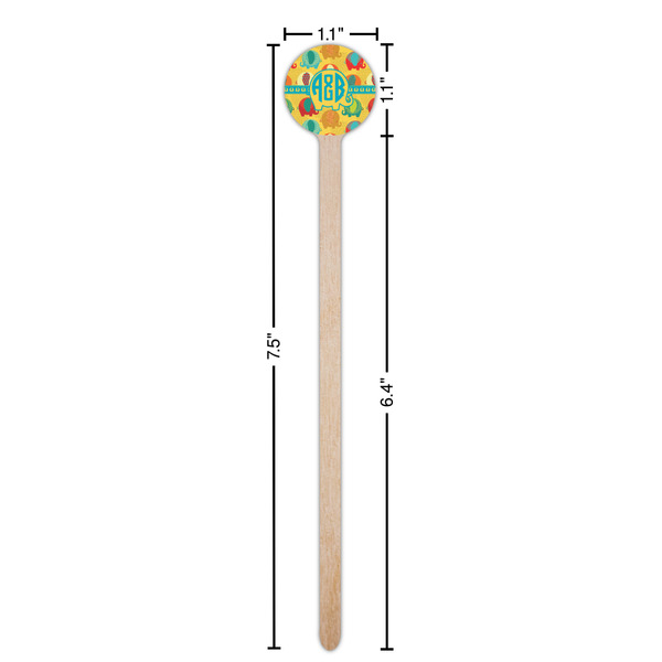 Cute Elephants Wooden 7.5" Stir Stick - Round - Dimensions