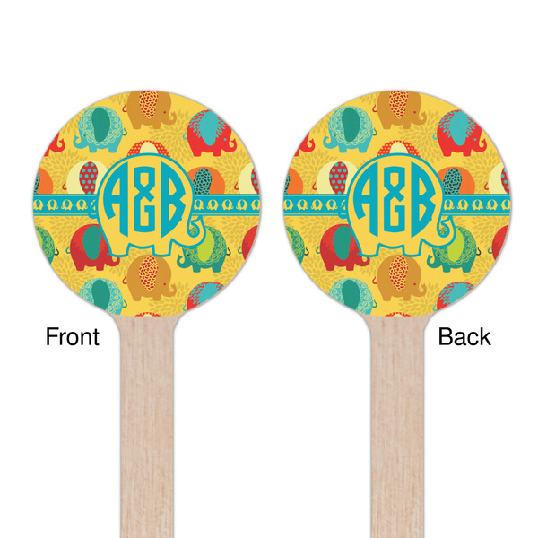 Cute Elephants Wooden 7.5" Stir Stick - Round - Double Sided - Front & Back