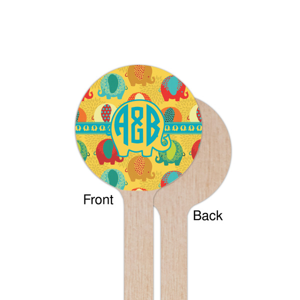 Cute Elephants Wooden 7.5" Stir Stick - Round - Single Sided - Front & Back