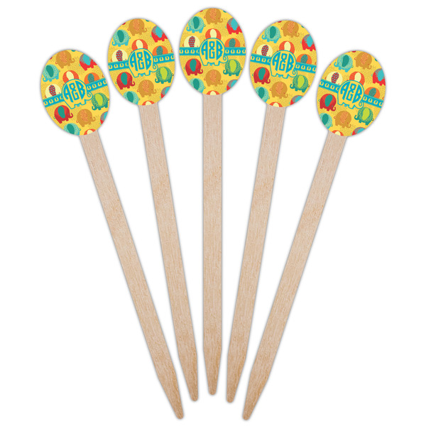 Cute Elephants Wooden Food Pick - Oval - Fan View