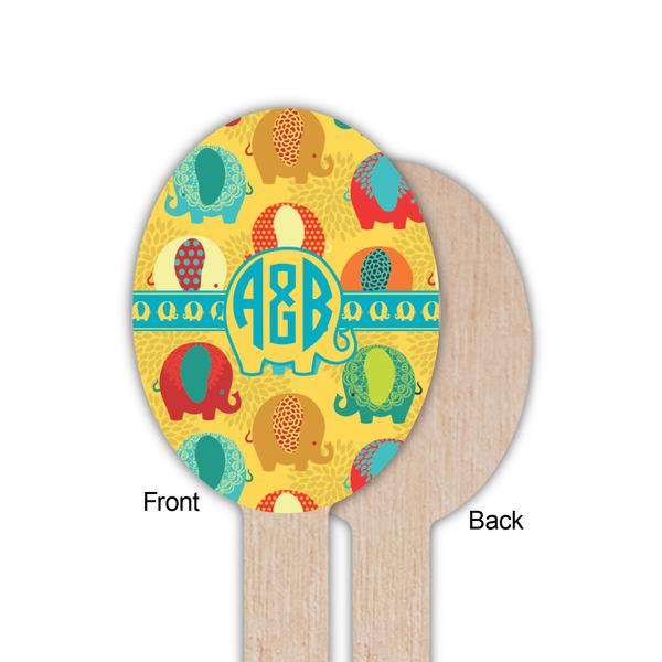 Cute Elephants Wooden Food Pick - Oval - Single Sided - Front & Back