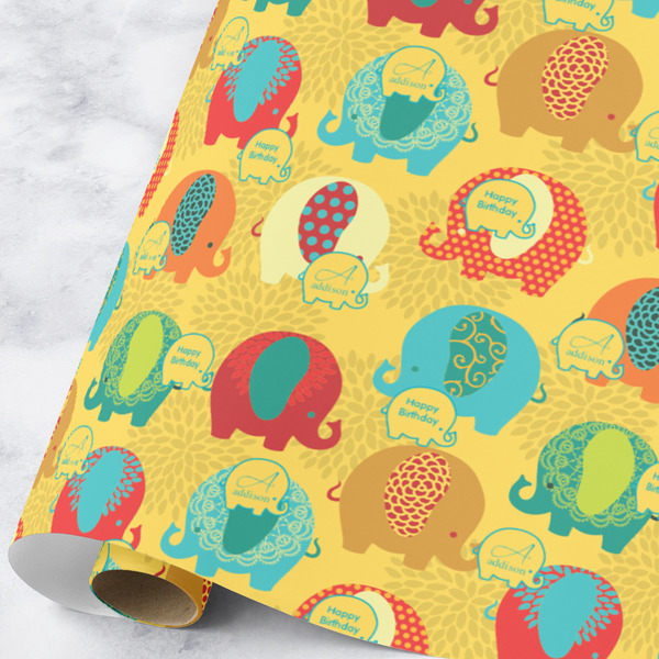 Custom Cute Elephants Wrapping Paper Roll - Large (Personalized)