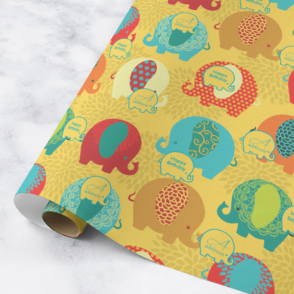Custom Cute Elephants Wrapping Paper Roll - Medium - Matte (Personalized)