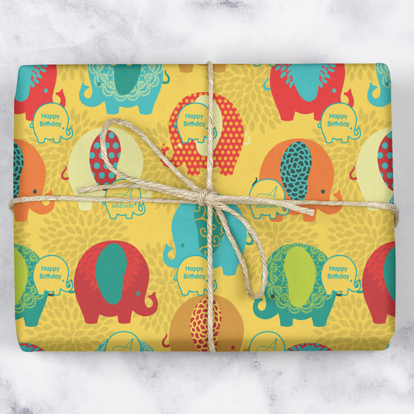 Cute Elephants Wrapping Paper Roll - Matte - Wrapped Box