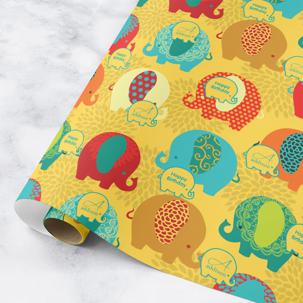 Custom Cute Elephants Wrapping Paper Roll - Medium (Personalized)