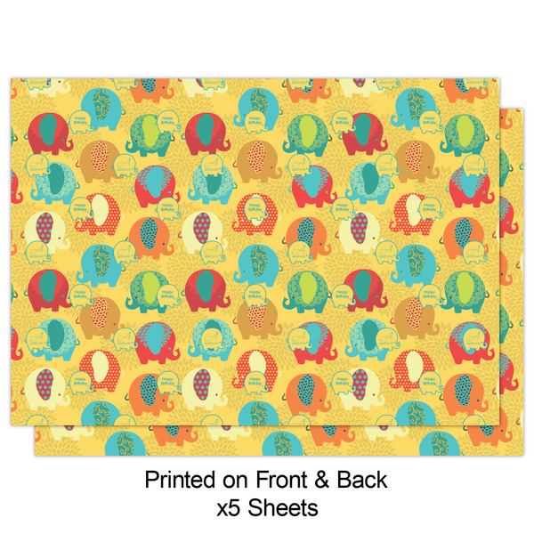 Cute Elephants Wrapping Paper Sheet - Double Sided - Front