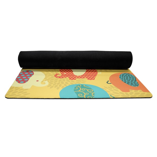 Cute Elephants Yoga Mat Rolled up Black Rubber Backing