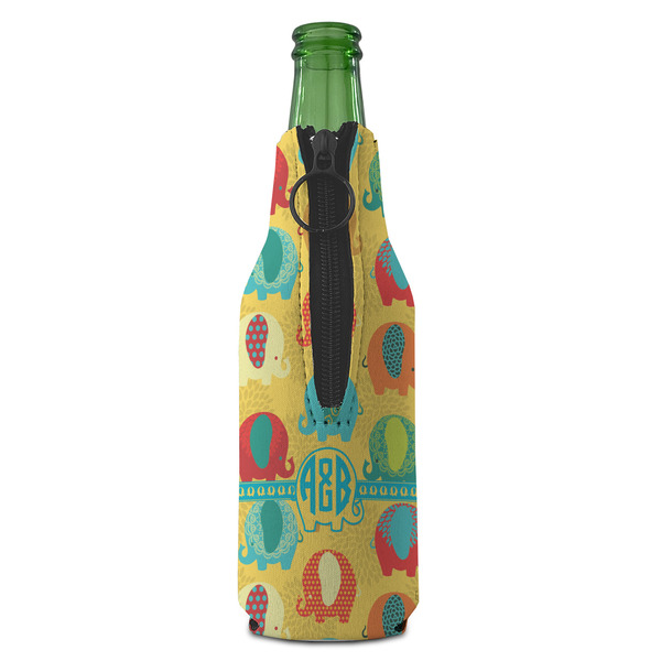 Cute Elephants Zipper Bottle Cooler - BACK (bottle)