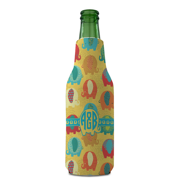 Cute Elephants Zipper Bottle Cooler - FRONT (bottle)