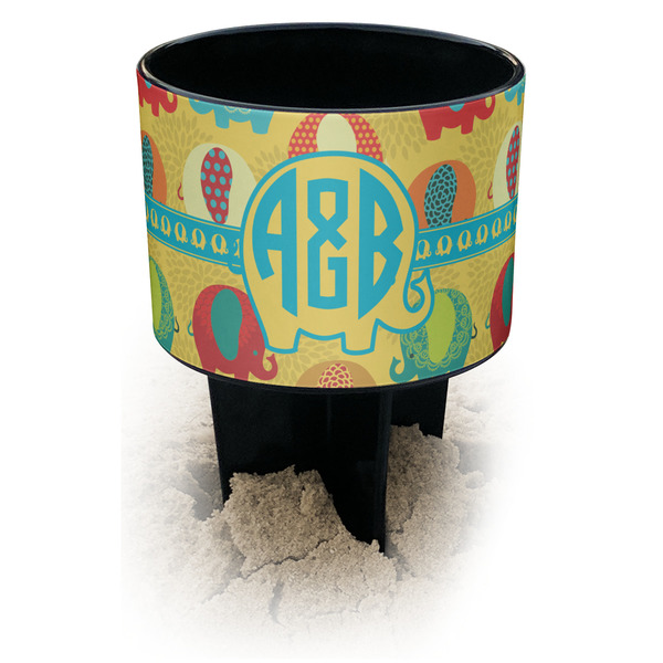 Custom Cute Elephants Black Beach Spiker Drink Holder (Personalized)