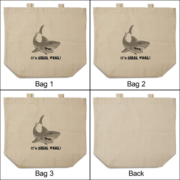Sharks 3 Reusable Cotton Grocery Bags - Front & Back View